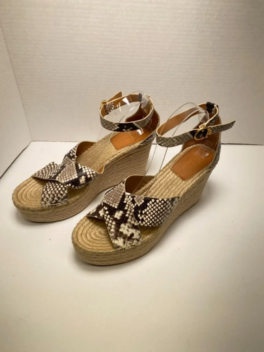 Tory Burch Women's Snake Shelby Strap Espadrille Wedge Sz 10.5